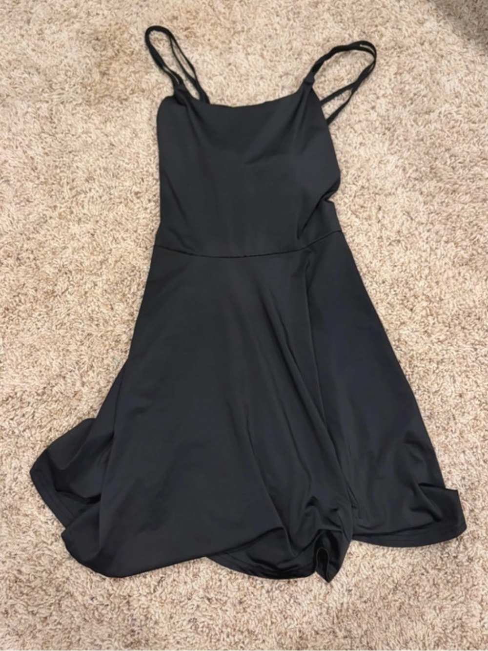 Classic athletic Black Spaghetti-Strap Fit & Flare Dress